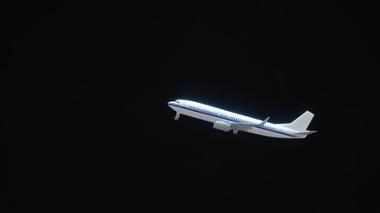Solitary airplane climbs into dark night sky during peaceful flight conveying lonely journey travel freedom with deep symbolisme © Varith