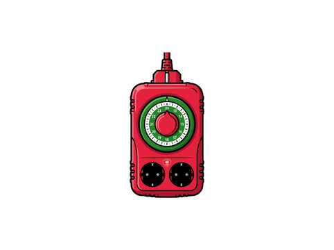 
Red Plug-In Timer with a 24-Hour Dial and Two Electrical Sockets