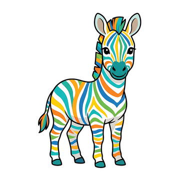 Cute Cartoon Baby Zebra Foal Flat Illustration