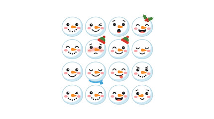 Obraz premium Cute Snowman Faces Emoticon Collection Isolated