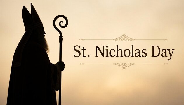 Saint Nicholas Day silhouette of bishop with crozier staff for