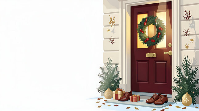 Christmas door wreath with holiday decorations isolated clipart for