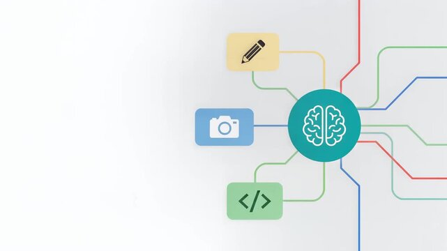Mind Map Infographic with Brain Icon and Workflow Connection Nodes
