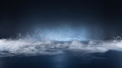 Blue mist drifting across a dark surface © Brightframehub