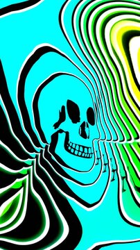 Seamless vertical video of a turbulent skull with echo effect. Funny halloween background with cartoon illustration style.