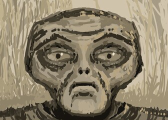 Abstract face. Abstract image for printing. Picture for modern interiors. The picture is painted by hand on a tablet. © neurostructure