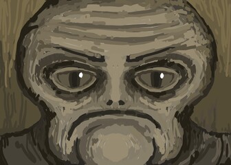 Abstract face. Abstract image for printing. Picture for modern interiors. The picture is painted by hand on a tablet. © neurostructure