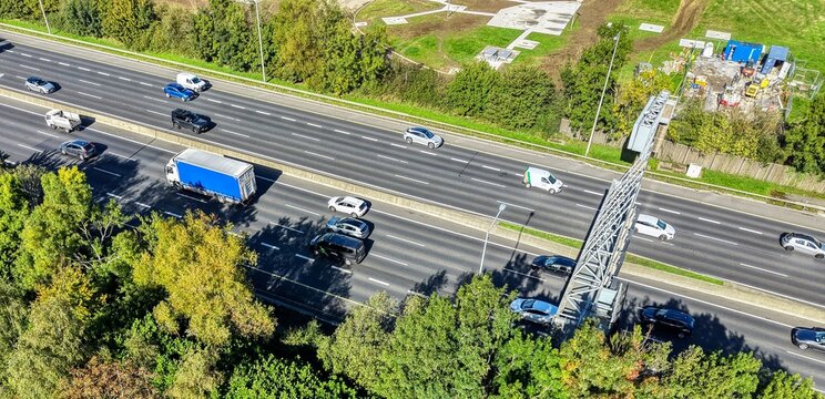 drone view of cars on the m50 motorway in ireland