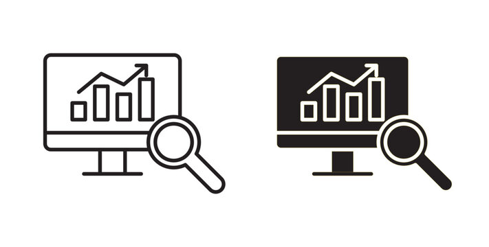 Data Analysing icon flat outline in black