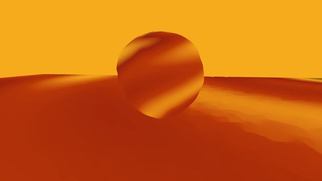 Warm amber abstract organic blob morphs and shifts across an illuminated orange landscape in a vibrant 3D motion loop