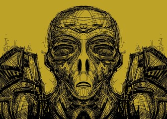 Abstract face. Abstract image for printing. Picture for modern interiors. The picture is painted by hand on a tablet. © neurostructure