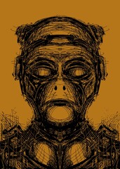 Abstract face. Abstract image for printing. Picture for modern interiors. The picture is painted by hand on a tablet. © neurostructure