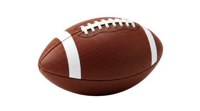 Brown leather american football ball with white stripes