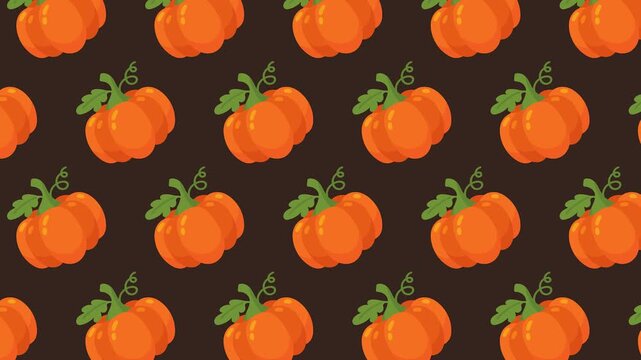 Vibrant orange pumpkin seamless pattern design on dark background, perfect for autumn and fall harvest celebrations.