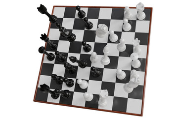  a classic chess game in progress on a wooden board © omkuhh