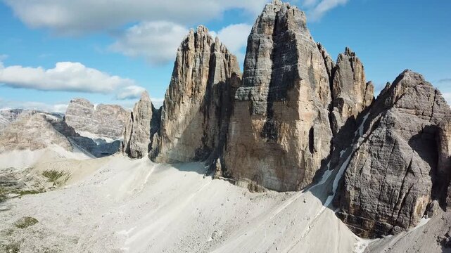 Rock massif and rugged mountain ridges in the Dolomites Italy