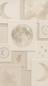 Celestial collage with lunar motifs.