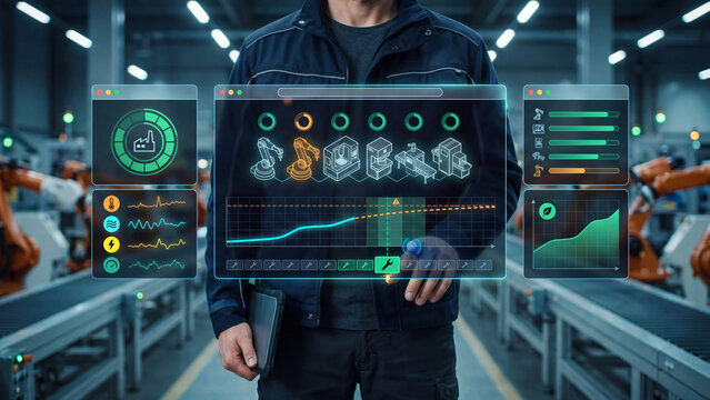 Predictive maintenance for a modern robotic production line: a concept covering line inspection, fault detection and rectification, and diagnostics.