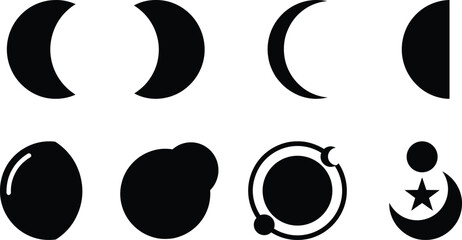 Moon Phases and Celestial Orbit Silhouette Vector Collection for Astronomy Graphic Design Projects © GeetaRani
