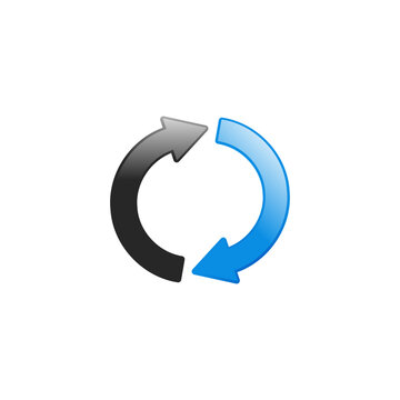 Circular Arrow Loop Icon,with black and blue curved arrows pointing clockwise, symbolizing refresh, synchronization, recycling, or ongoing process flow in digital and environmental design.