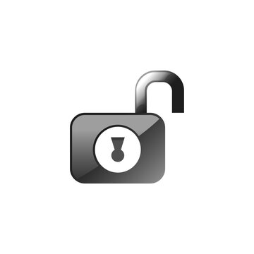 Unlocked Padlock Icon,  Stylized black and gray padlock with open shackle and circular keyhole, symbolizing access, unlocked security, or permissions in digital and physical contexts.