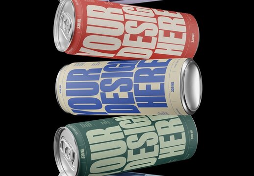 Floating Stack 330ml Can Mockup