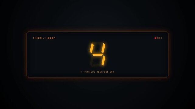 A futuristic orange digital countdown displays numbers from 10 to 1 on a dark HUD interface, finally locking on the year 2027 as the target is acquired.