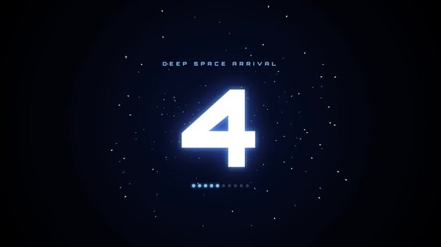 A sci-fi countdown from 10 to 1 with a glowing space theme, ending with the revelation of the year 2021 against a starry background titled 'Deep Space Arrival.'