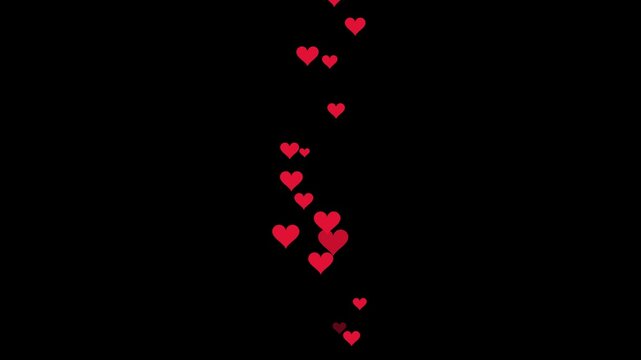 Floating red hearts animation rising on a black background for social media interaction and love themes