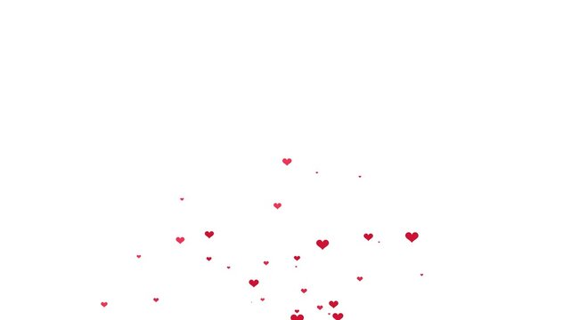 Red heart shape bursting into multiple smaller hearts on a clean white background, motion graphic animation