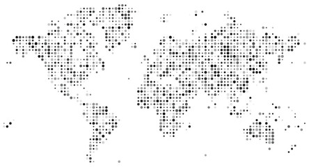World Map Silhouette Vector in Creative Different Size Halftone Dot Style © Amirul