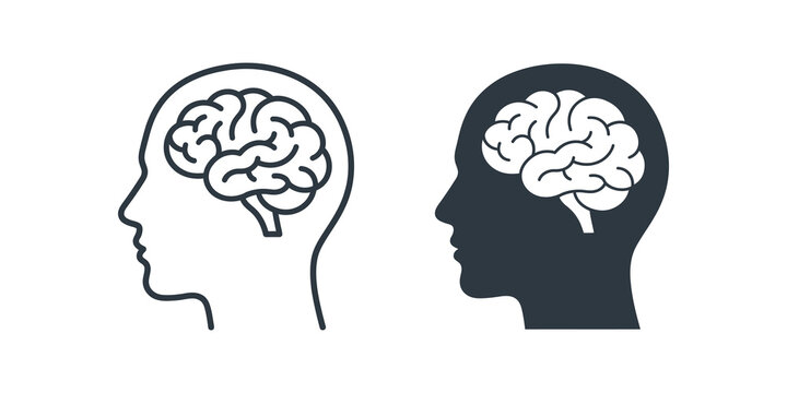 Human profile silhouette with brain vector concept for mental power.