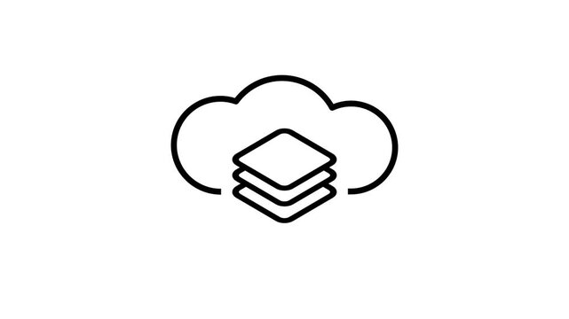 Black line icon of a cloud with stacked layers symbolizing cloud computing, layered data storage and scalable digital infrastructure for tech design