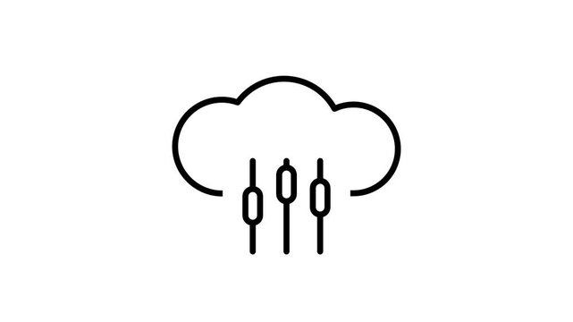 Black line icon of a cloud with three vertical slider controls representing cloud settings, configuration management and adjustable service options