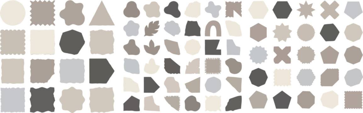 A comprehensive collection of various geometric patterns and abstract shapes displayed in a grid layout perfect for design projects and creative background textures