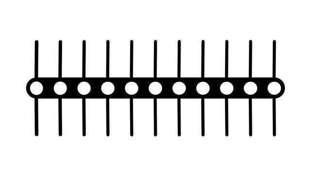 Black icon of a segmented chain of circles with angled spikes on both sides resembling a centipede, caterpillar, fishbone or a connected structure