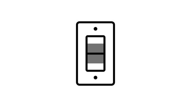Black outline icon of a wall light switch with a rocker toggle and mounting screws symbolizing home electricity, lighting control and smart home power
