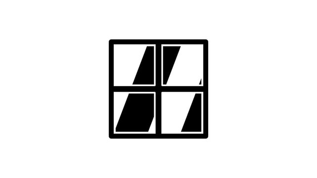 Black solid icon of a four pane window with glossy glass light reflections and a thick frame symbolizing home interior, architecture and house design