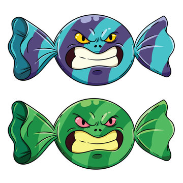 Two Cartoon Wrapped Candy Monster Character