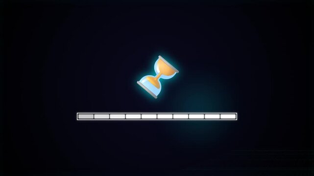 Loading bar with hourglass icon shows system progress on dark background