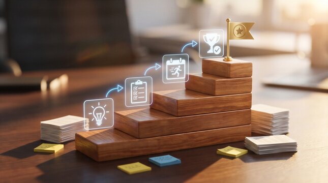 Strategic business roadmap illustrating project lifecycle phases from ideation to successful execution for corporate goal achievement and workflow management