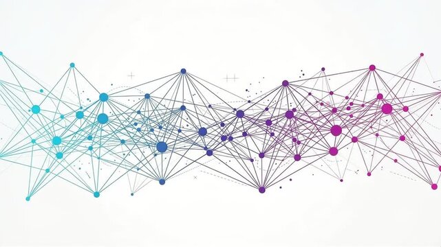 Abstract digital network connection background with colorful nodes and lines.