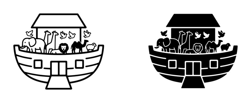 Noah's Ark animal icons set with elephant, giraffe, lion, camel and sheep for religion and travel