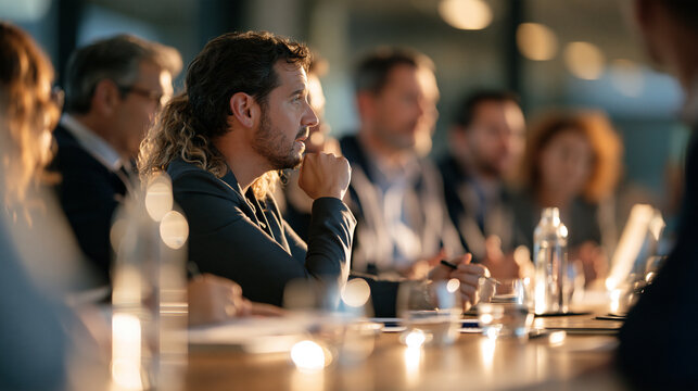 Business meeting with participants facing outward