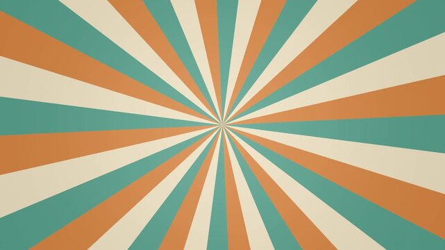 Retro sunburst background featuring rotating rays of teal, orange, and cream radiating from a central point.
