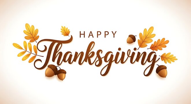 Happy thanksgiving wishes with autumn leaves and acorns