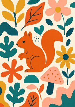 Playful squirrel amidst colorful flora.