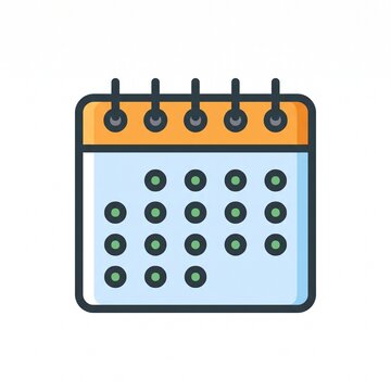 Flat vector icon illustration of a simple wall calendar with spiral binding.