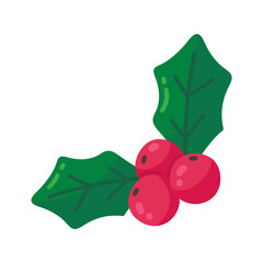 Fototapeta premium Cheerful illustration of vibrant green holly leaves with bright red berries, perfect for holiday greetings and festive designs.