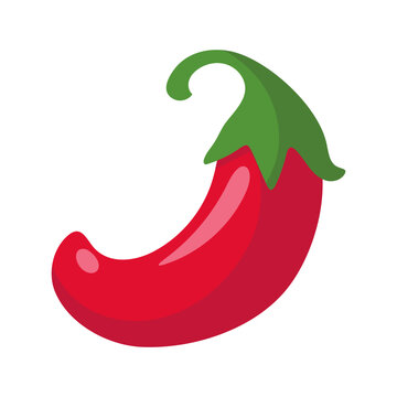Bright red hot chili pepper with a green stem, illustrated in a modern flat design style for culinary concepts.